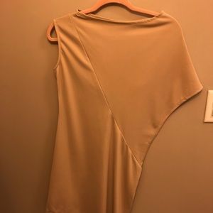 Asymmetric nude dress with a bandeau inner top